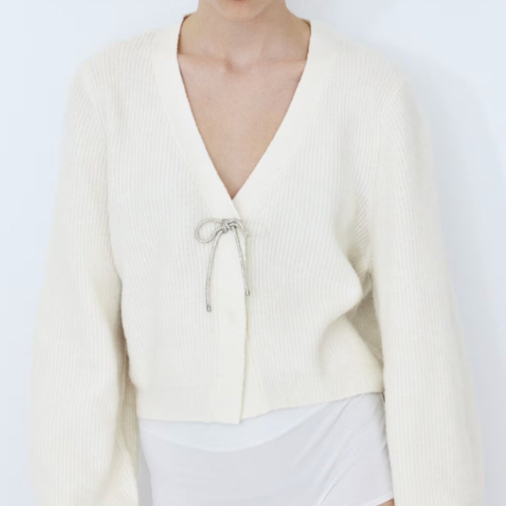 H&M Rhinestone-Bow Cardigan